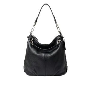 Coach Brooke Bag Black Pebbled Leather Hobo Shoulder Bag F17165 Silver Hardware